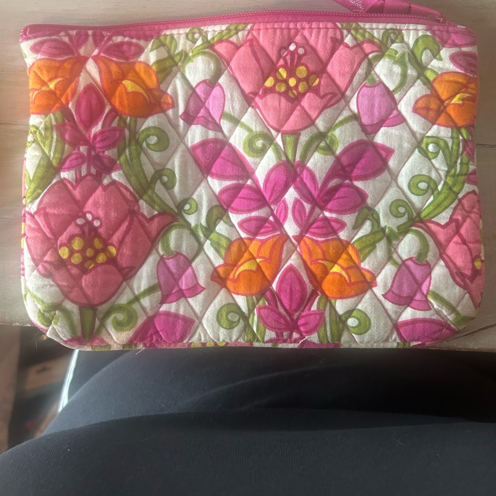 Vera Bradley Pink and Orange Quilted Cosmetic Case